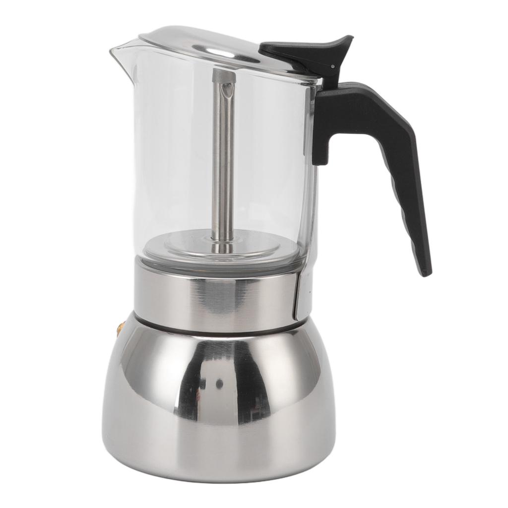 Glass Moka Pot Stainless Steel Heat Resistant Portable Classic Italian Coffee Maker for Home and Cafe 300ML
