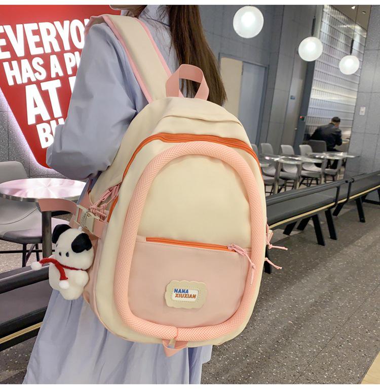 2024 Large Capacity Japanese Style Color Block Backpack for High School & College Girls
