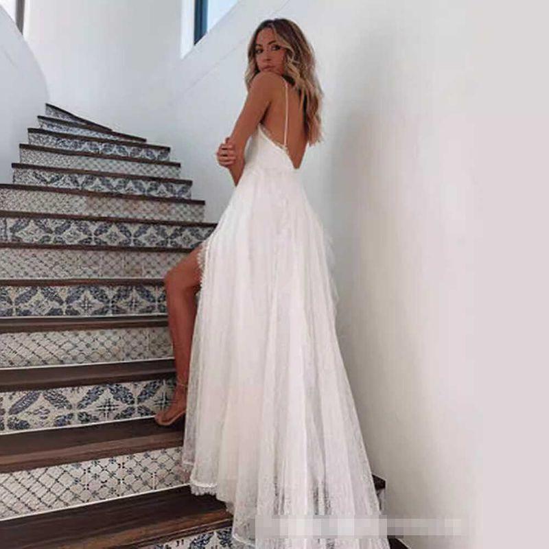 Beach White Sexy Dress Beach Skirt White Big Hemline Sexy Sling Formal Dress Split Dress Women