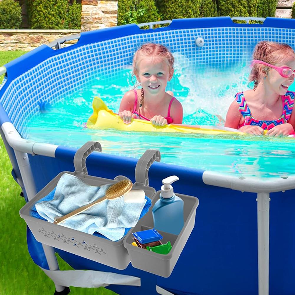 Poolside Storage Basket with Pool Cup Holders Plastic Pool Side Basket Above Ground Swimming Pool Accessories for Drinks Soap