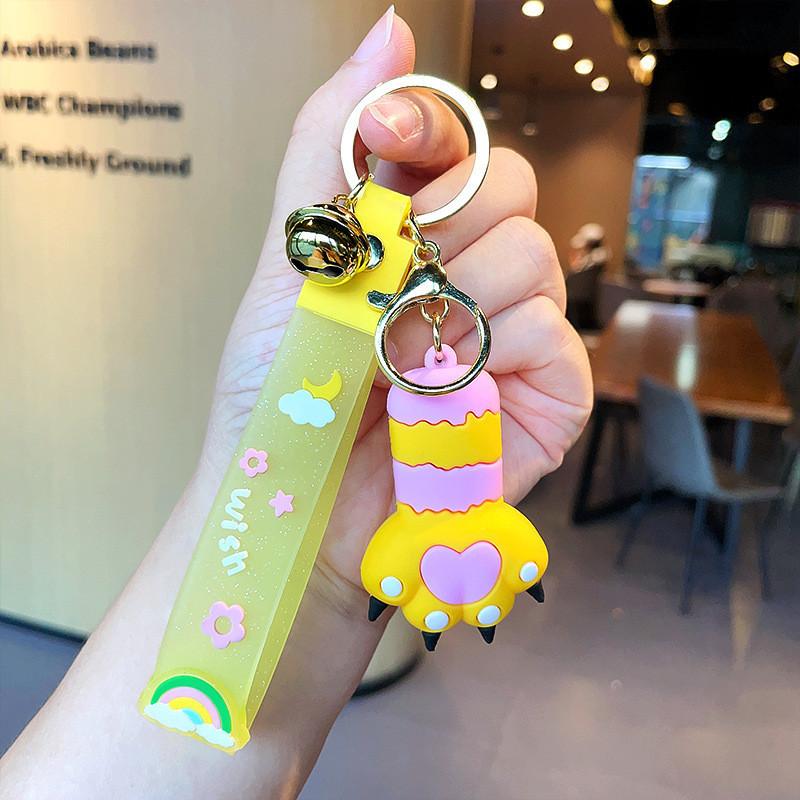 Cute Resin Cat Paw Keychain With Rainbow Strap For Car Keys Bags And