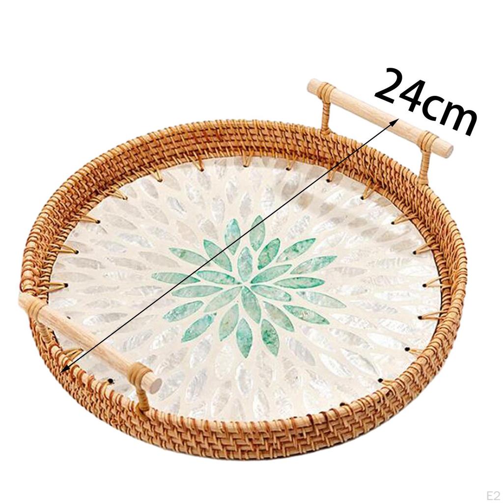 Rattan Serviertablett Nachmittagstee Tabletts Schminktischplatte Multifunktional Obst Dessert Kuchen