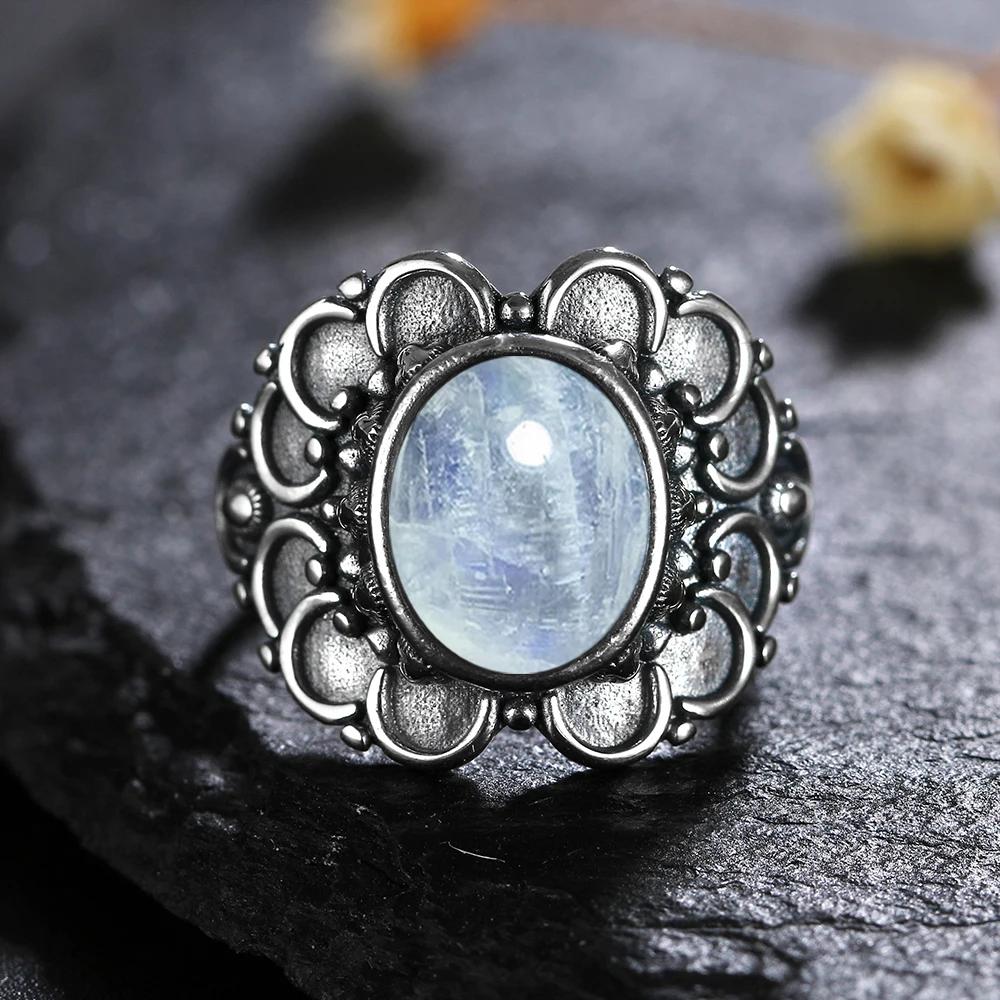Natural 8*10MM Lapis Lazuli Finger Ring  Rings for Women Gift S Silver Flower Shaped Ring