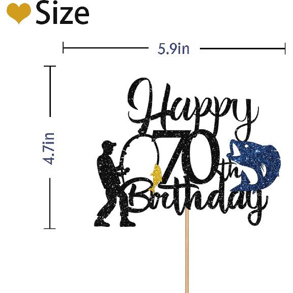 Fishing 70th Birthday Cake Topper, Fish Happy 70th Birthday Cake Topper for Men, Fishing Enthusiast 70th Party Decoration, Men's 70th Birthday Party