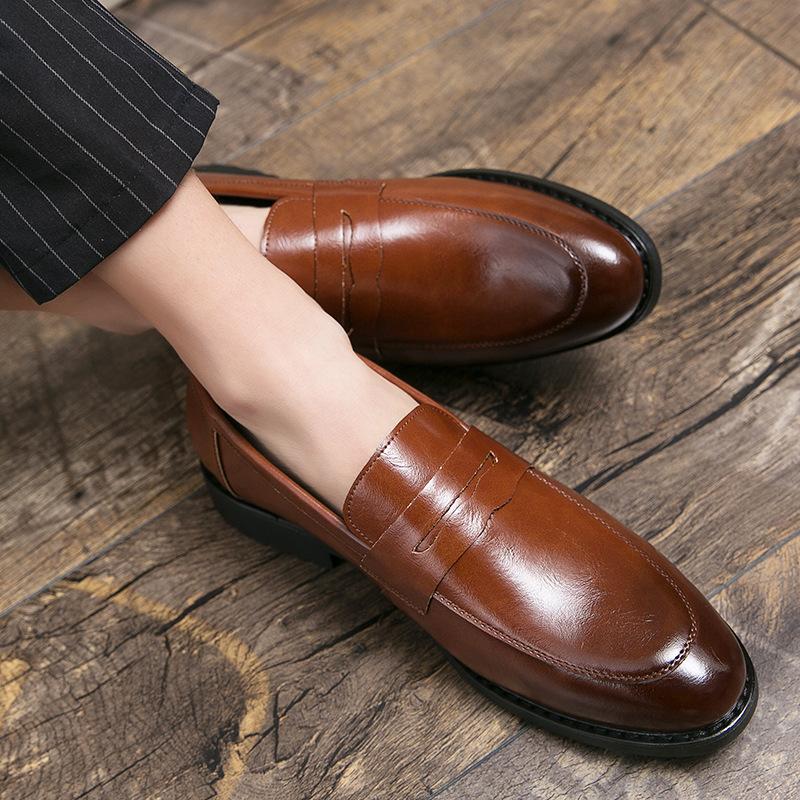 Doudou Shoes Men's Spring and Autumn Men's Leather Shoes Versatile Men's Shoes Heightening Casual Shoes One Pedal Hair Stylist Shoes