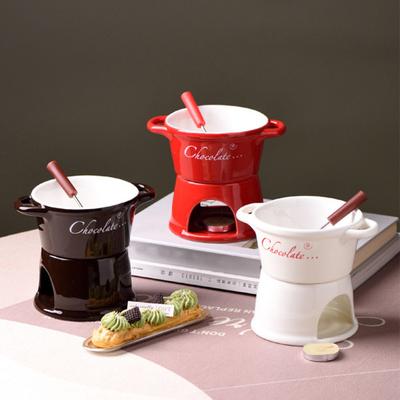 Sada hrnků na čokoládové fondue Keramický hrnek na rozpouštění čokolády s vidličkou se svíčkou na čajovou svíčku Fondue hrnec na čokoládové sýrové máslo