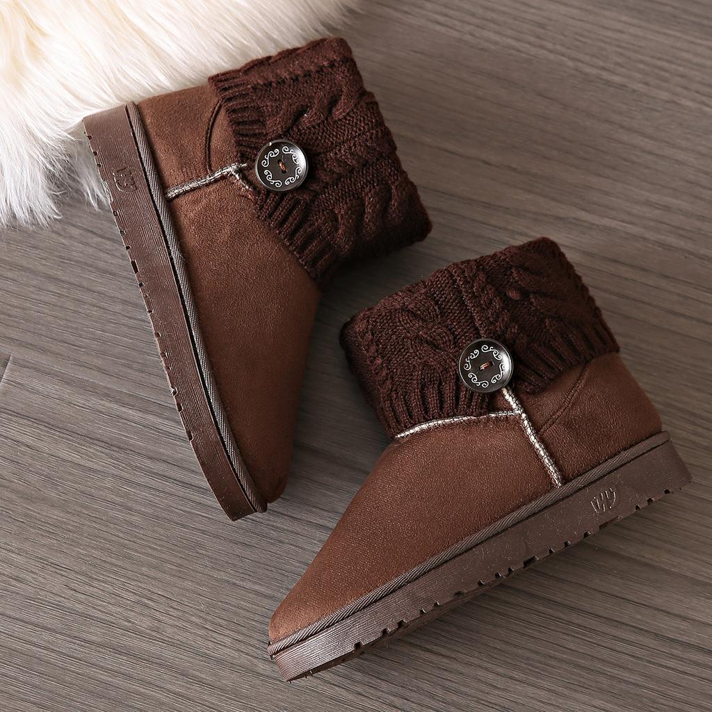 Flat-bottomed Thickened, Buckled Big Red Cotton Shoes Boots Snow Boots Women's Warm Button Boots