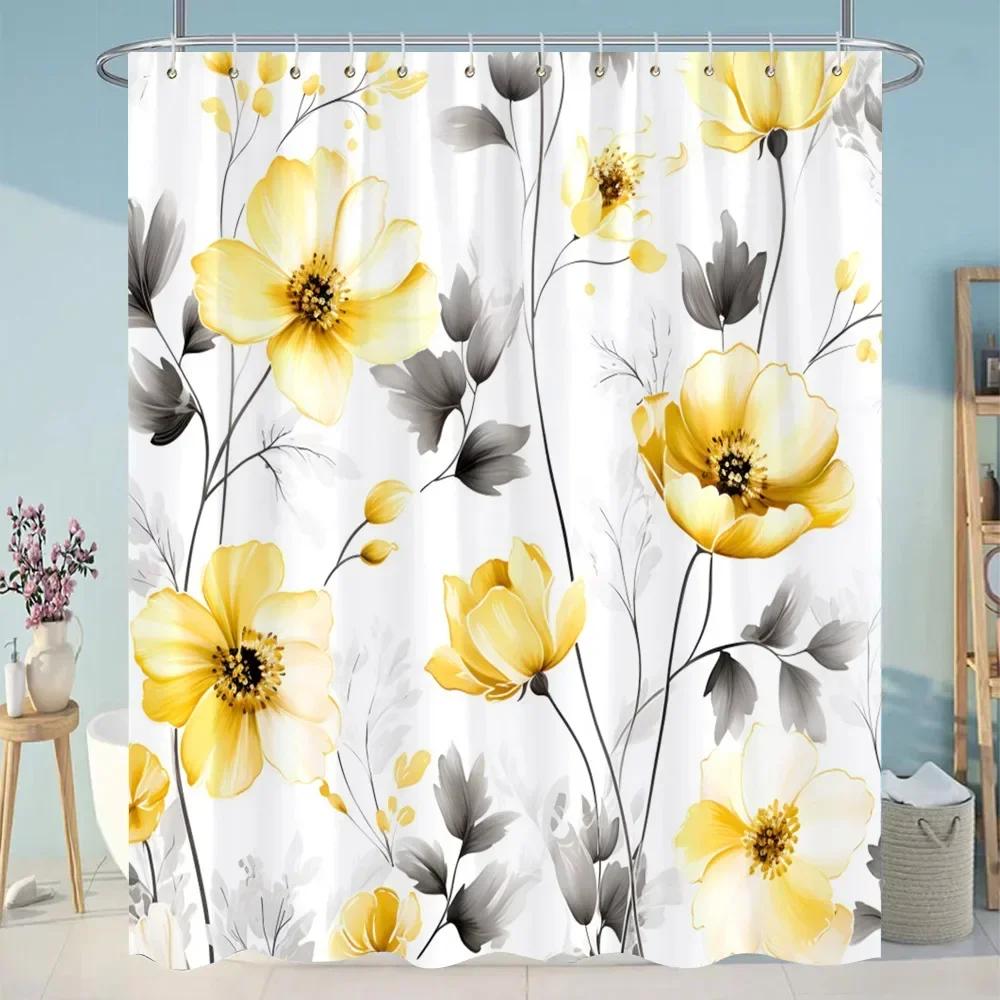 Botanical Floral Bathroom Curtains Tropical Green Leaf Butterfly Nature Landscape Polyester Fabric Shower Curtain Bathroom Decor