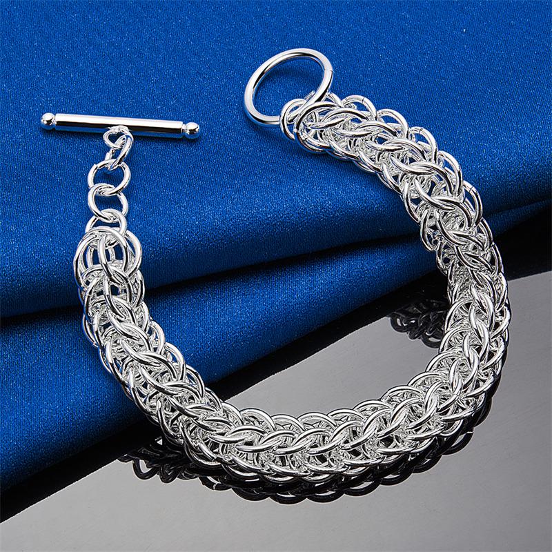 Elegant 925 sterling silver 8-inch exquisite woven bracelet, fashionable men's and women's wedding party jewelry accessories