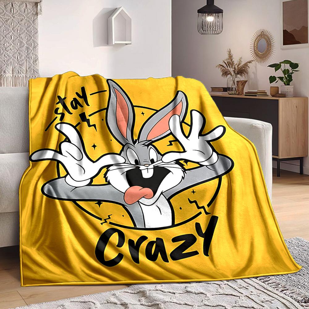 1pc Bugs Bunny Crazy Flannel Throw Blanket Lightweight Soft Warm All Season Blanket for Sofa, Bed, Travel,L1028060