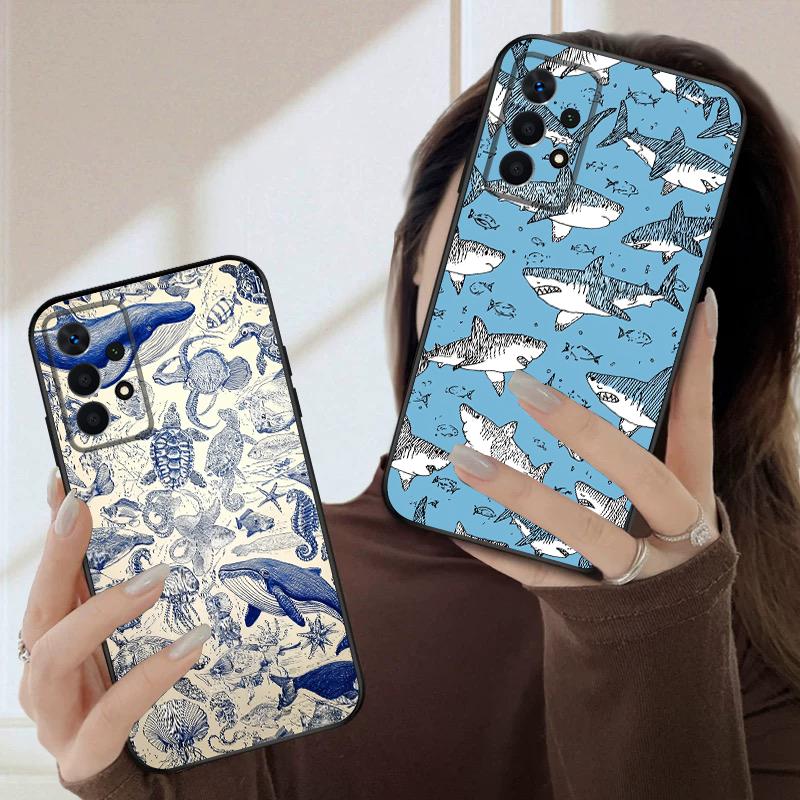 Cartoon Blue Shark For Samsung A03 Core A 04 05 06 12 14 15 16 22 23 Galaxy A25 26 4G 34 35 52 53 56 71 73 90 5G soft phone case