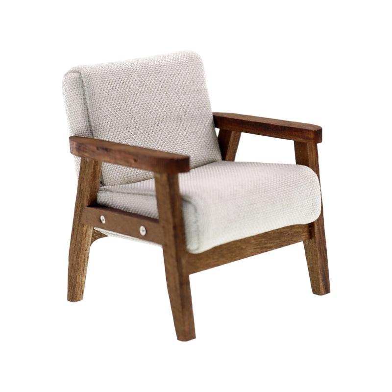 Model Home Furniture Chair 1:12 Scale Wood Frame, Padded Fabric Seat for Small Living Room Layouts and Builds Use