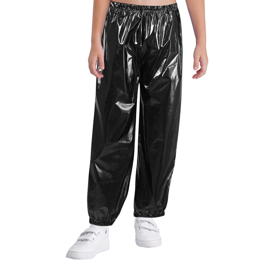 Unisex Kinder Metallische Hosen Elastischer Bund Glänzende Hosen Jazz Tanz Cheerleading Bühnenauftritt Hosen