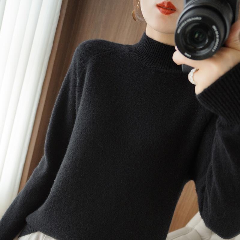 YYFS Women's Fashion Casual Fall Winter Solid Color Print Long Sleeve Half Turtleneck Loose Tops Women's Clothing Woolen Knitwear Sweaters