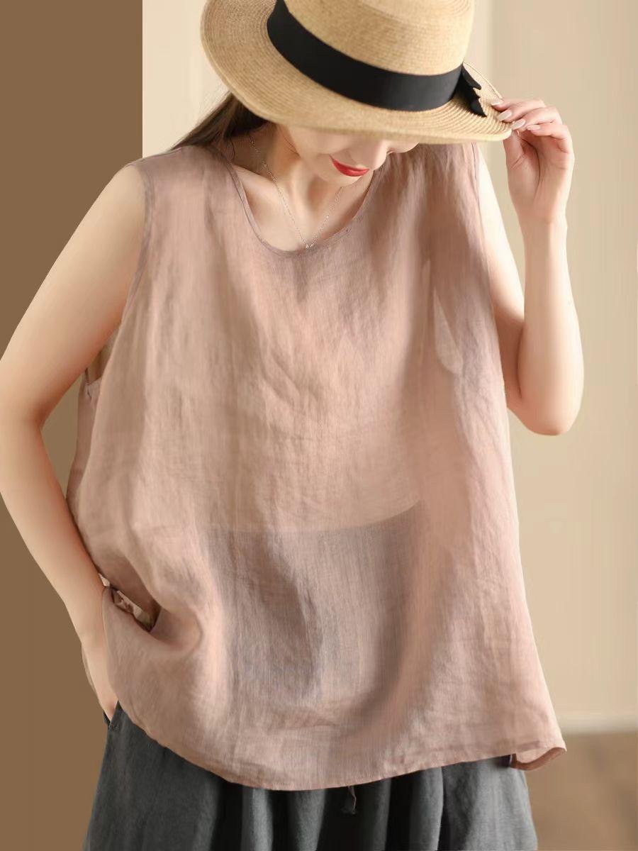 

Johnature Женские винтажные майки-топы, однотонные, летние, с круглым вырезом, без рукавов, на пуговицах, повседневные женские майки-топы One Size