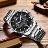 Men's Quartz Watch with Subdials Analog Wristwatch with Date-Display Waterproof Luminous Chronograph Dress Watches Stainless Steel Band