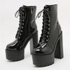 Eilyken Punk Style Platform Patent Leather T-tied Women Ankle Boots Autumn Winter Round Toe Square High Heels Shoes
