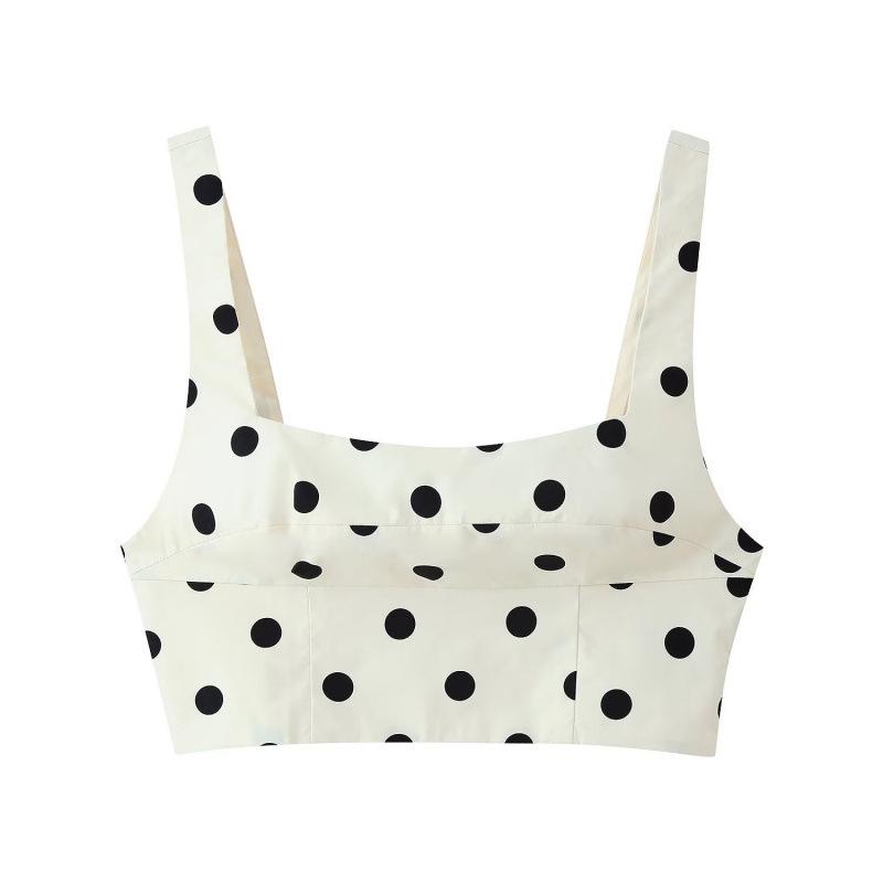 2026 European & American Fashion Polka Dot Cropped Top and Skirt Set XS