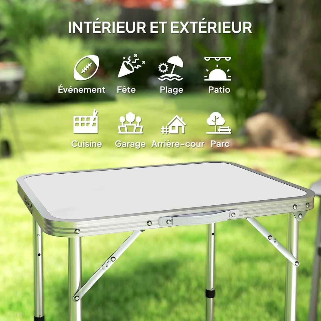 Tavolo Pieghevole Tavolo da Campeggio Tavolo da Giardino Altezza Regolabile Alluminio MDF Bianco