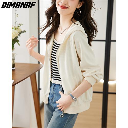 

DIMANAF 2023 Новая женская куртка больших размеров с длинными рукавами, пальто с капюшоном и карманами, базовый кардиган, свободная осенняя куртка