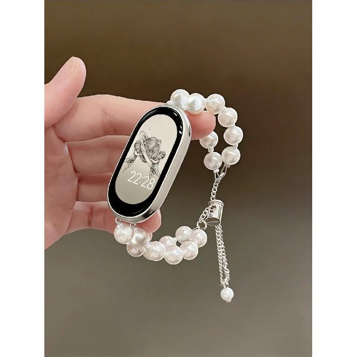 

New Beads correa For XIAOMi Band 10 9 8 Strap Metal Link Bracelet NFC Wristband Accessories For XIAOMi Band 8 серебряный