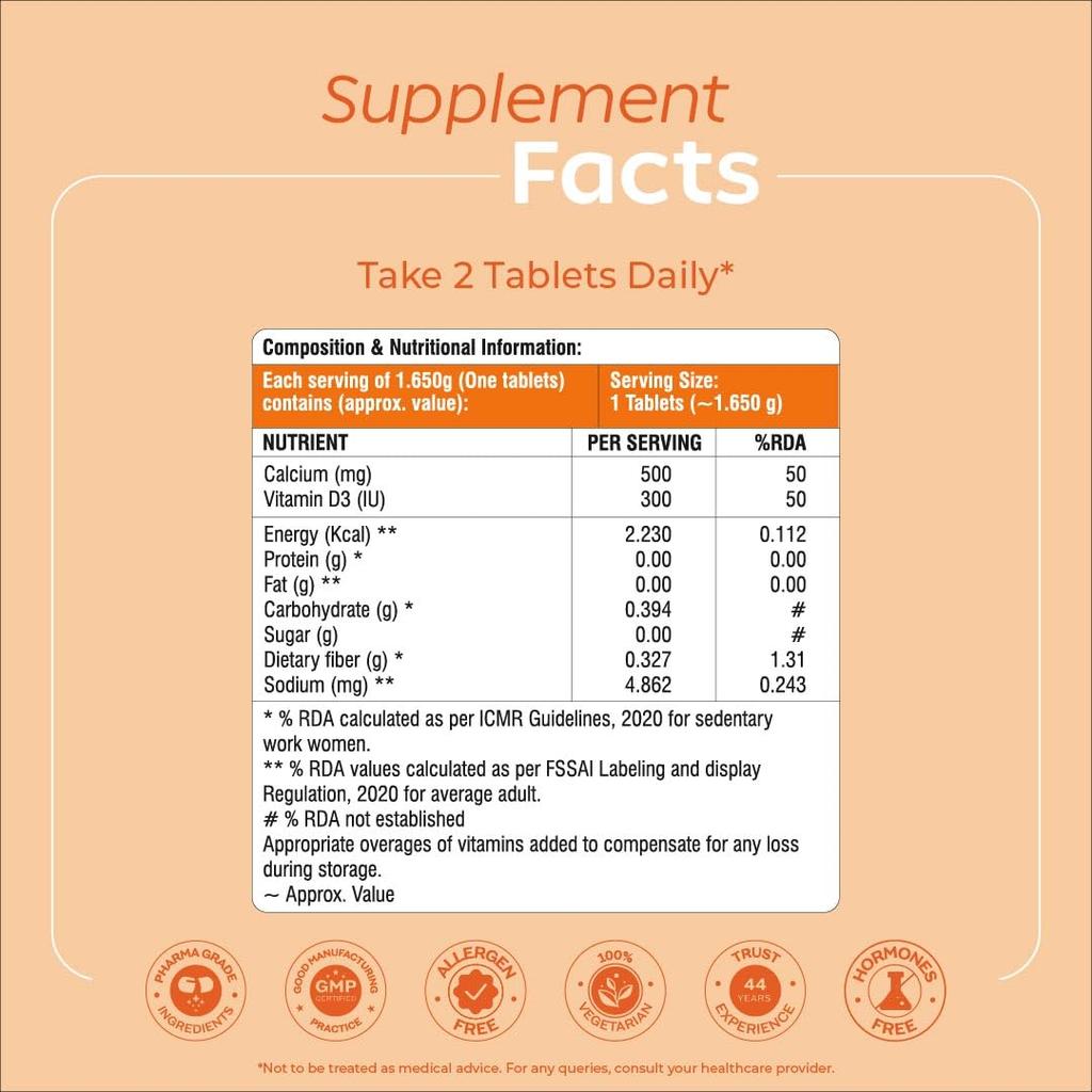 Arth Calcium & Vitamin D3 Tablets 1000mg 600 IU Coral Calcium 60 Veg Tablets for Bone & Joint Support