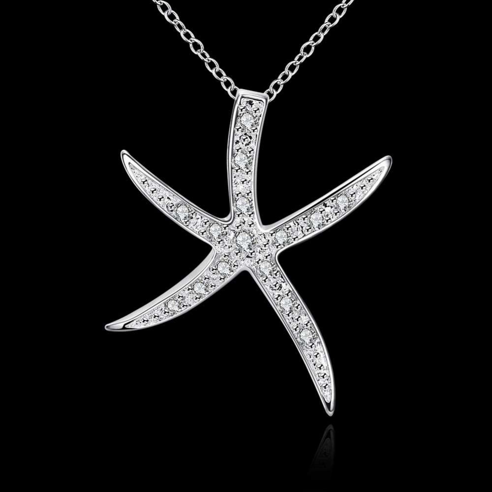 925 Sterling Silver Crystal Big Starfish Decoration Pendants Necklaces Fine Jewelry for Woman Valentine'S Day Gift