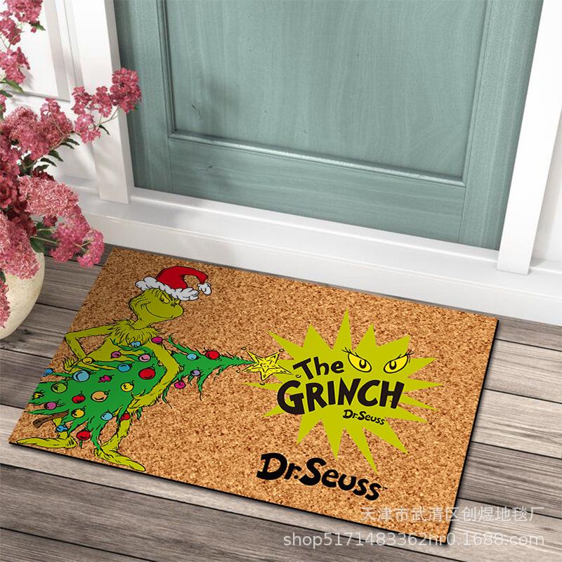 Grinch Floor Mat, Christmas Carpet, Holiday Door Mat, Green Clown Floor Mat.
