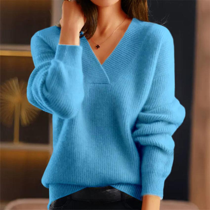 Women's Autumn and Winter V-neck Solid Colour Knitwear Tops Multicoloured Bottoming Shirt Pullover Sweater