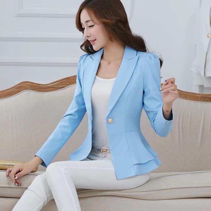 Autumn Women Black Blazer Lotus Leaf Work Wear Female Fashion Suit