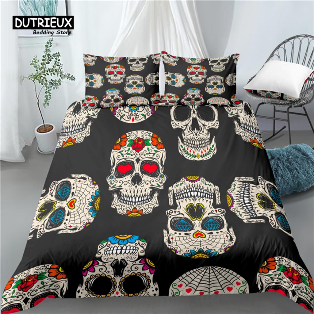 Home Living Luxury 3D Horror Skull Print 2/3Pcs Comfortable Duvet Cover PillowCase Bedding Sets Queen and King EU/US/AU Size
