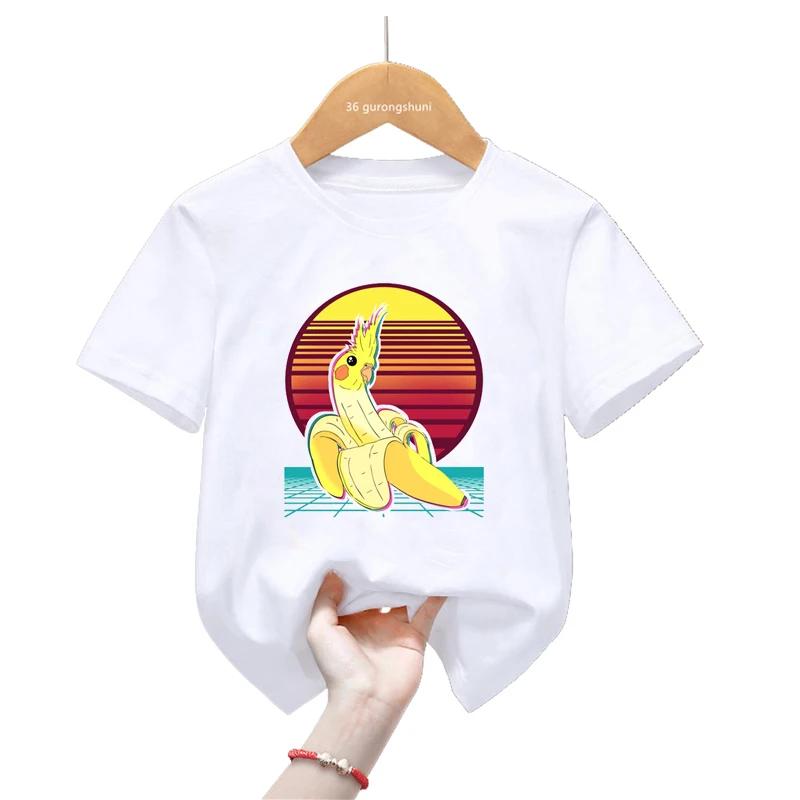 Sommar Tecknad Cockatiel Fågel Tryck T-shirt För Flickor/Pojkar Rolig Papegojfågel Barnkläder Kortärmad T-shirt