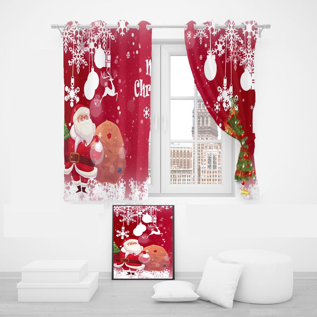Christmas Santa Claus Suitable Home Decor Living Room Bedroom Blackout Curtains  Balcony Screen Cartoon Cute Perforated