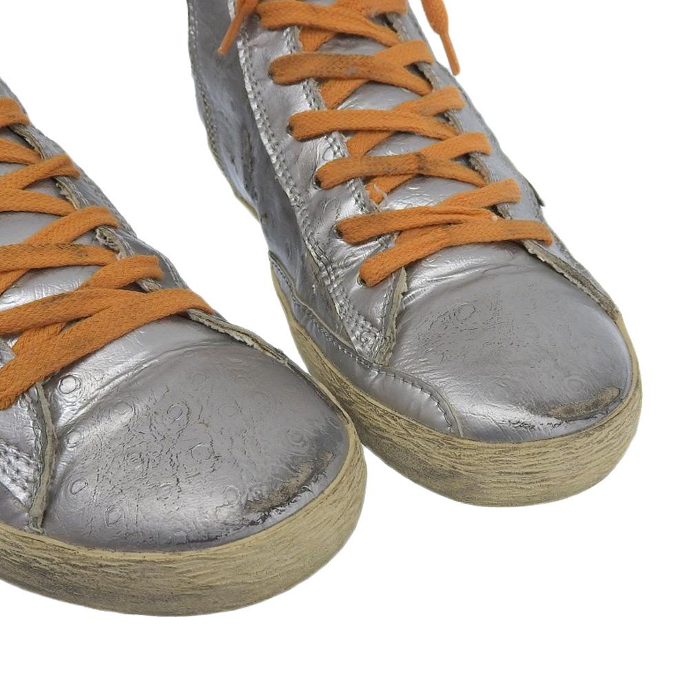GOLDEN GOOSE Side zip distressed high top sneakers shoes for women, Silver 37 shoes 37 SilverUsed