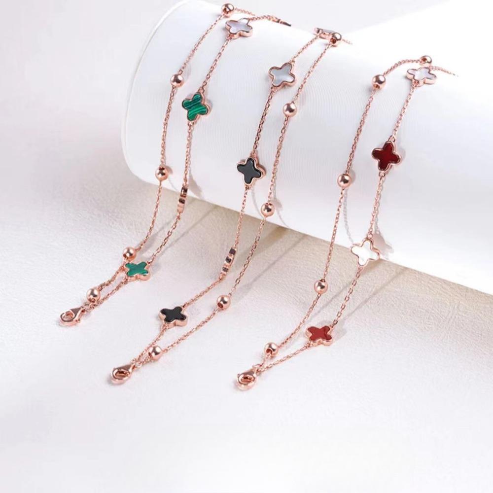 Four Leaf Clover Double Layer Bracelet Girls Five Flower Bracelet Boudoir Light Luxury Hand Jewelry Ins Bracelet