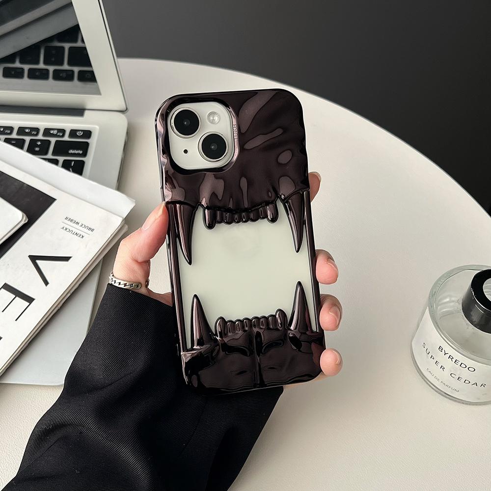 3D Canine Tooth Hollow Dissipate Heat Phone Case For iPhone 16 15 14 13 12 11 Pro Max Shockproof Electroplated Soft Cover