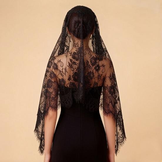 Velo di Pizzo Rete ad Alta Densità Forma Rigida Accessorio per Capelli da Sposa con Raffinati Bordi Floreali Aspetto Retrò Elegante per Matrimoni Halloween Gotico