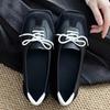 Fashion Novelty Lace Up Ballet Sneaker Flats Women Square Toe Splicing Design British Style Mary Jane Shoes Cozy Non-Slip Designer Pumps