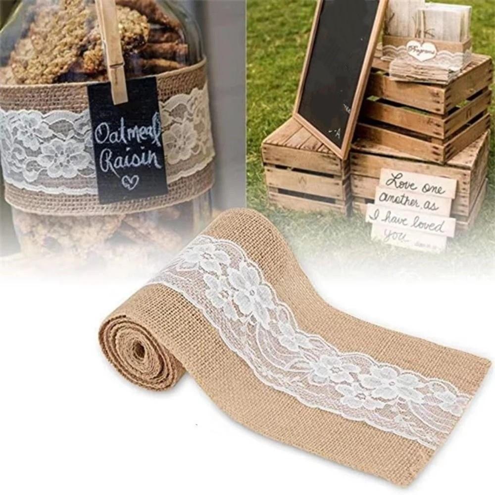 Handmade Burlap Chair Bow 15cm Lace Cotton Chair Backrest Lace Seat Back Strap Party Supplies