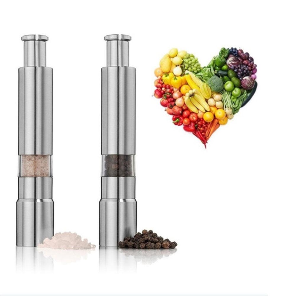 Stainless Steel Grinder Mill Thumb Push Salt Pepper Spice Grinder Mill for Kitchen Supplies Silver