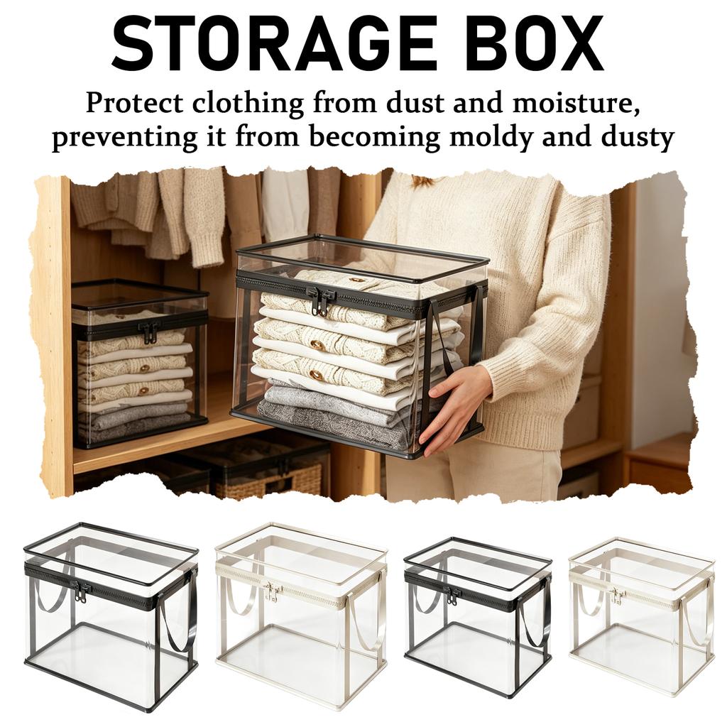 Large Transparent Storage Box for Clothing 3pc Set Dustproof Thickened Clear Organizer with Zipper Closure and Carry Handles