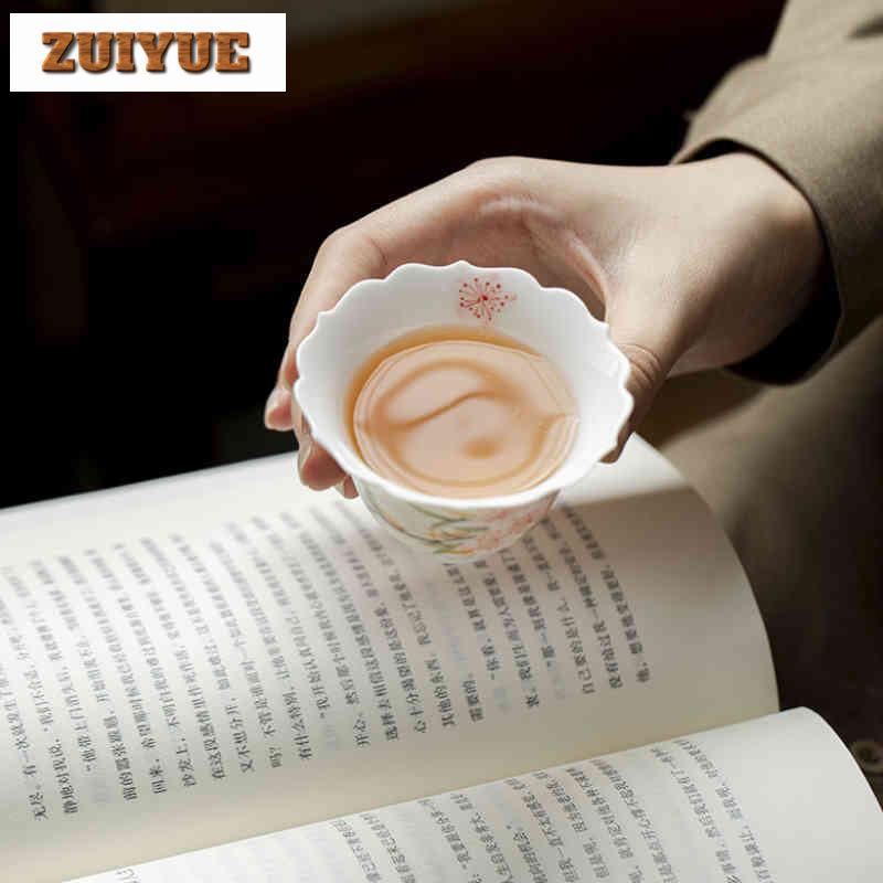 2pc/lot Hand-painted Peach Blossom Teacup Aesthetic Tea Bowl Tea Pair Tea-tasting Personal Cup Chazhan Master Cups Teaware 65ml