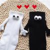 1 Pairs Creative Couple Socks Magnetic Socks with Eyes and Hands Mid Tube Sweat-absorbing Stockings Cartoon Lovers Friends Socks