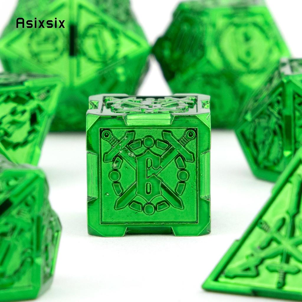 7 sztuk zielonych podwójnych mieczy metalowych kostek wielościennych zestaw nadaje się do gry RPG w planszówce