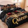 3pcs Black Bedding Set Queen Crown Print King Queen Double Full Twin Single Size Duvet Cover Set 2 Pillowcases for Birthday Gift