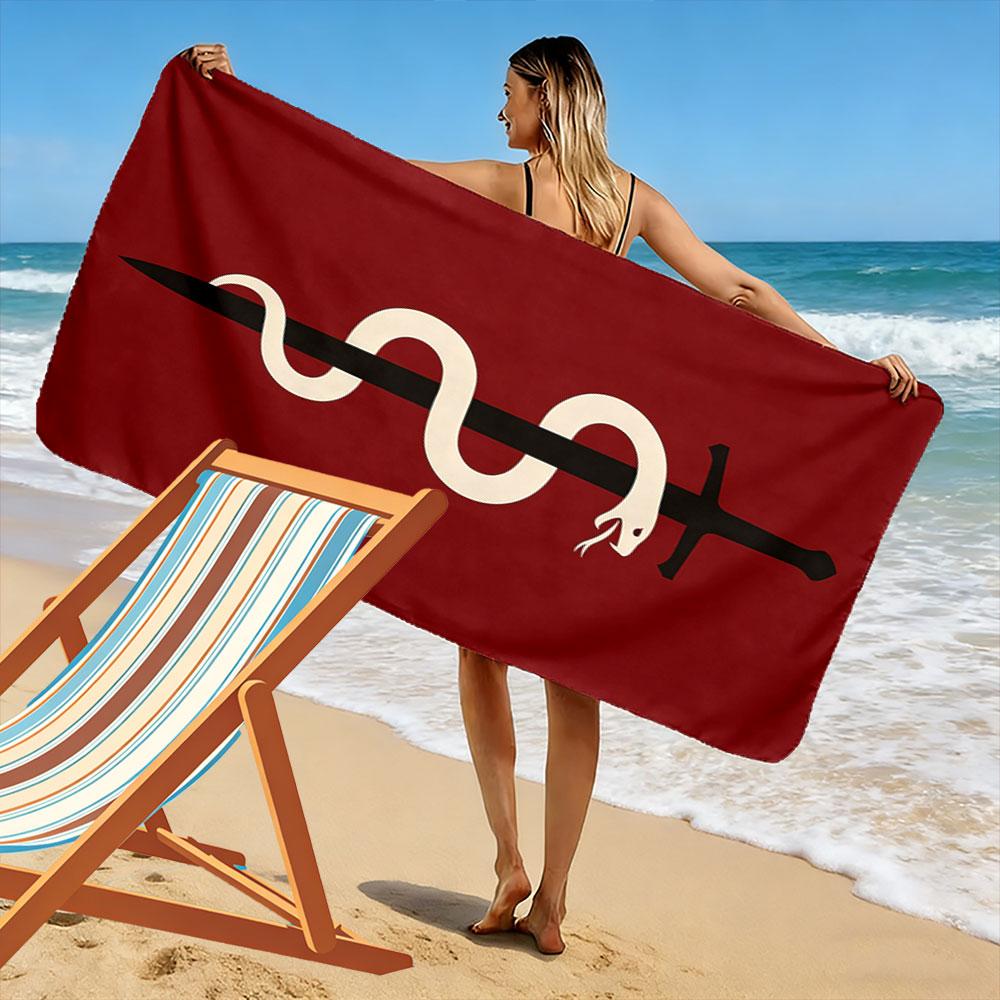 Serpent Embracing Sleek Blade Print Beach Towel, Quick Drying, Suitable for Travel, Outdoor Sports, Jogging, the Beach and Swimming, Gift