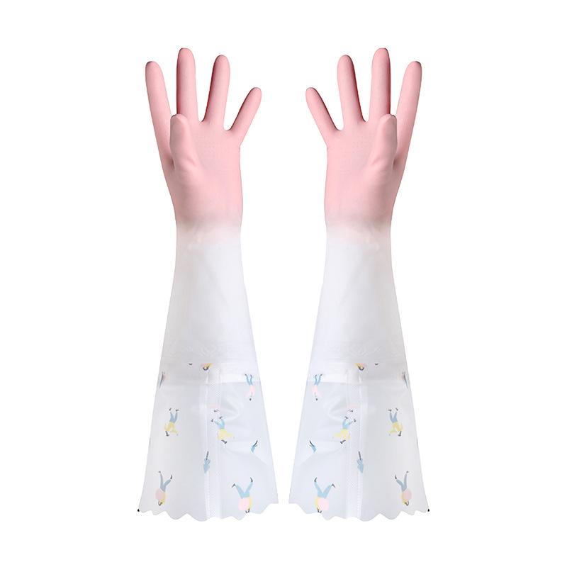 Winter Dishwashing Gloves Women's Kitchen Household Thickened Rubber Washing Clothes Waterproof Rubber Durable Household Work with Velvet