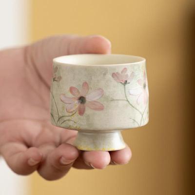 Hand-Painted Daisy Ceramic Ladies' Exquisite High-Footed Teacup Set