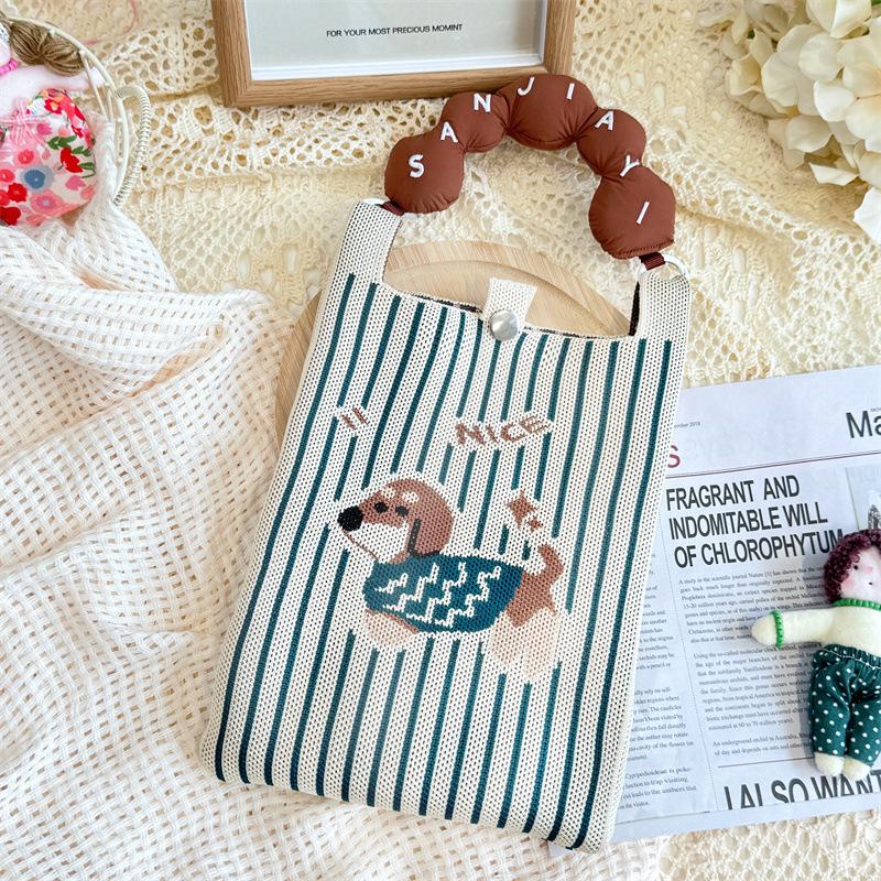 Ins Original Knitted Mobile Phone Bag, Convenient Storage, Student Cute Cartoon Messenger Bag