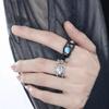 Cross Hand Black & White Moonstone Couple Rings - Retro European American Style for Men & Women